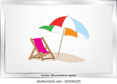 Beach umbrella and chair icon vector illustration eps10. Isolated badge for website or app - stock infographics.