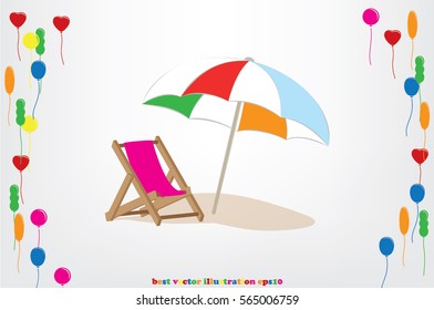 Beach umbrella and chair icon vector illustration eps10. Isolated badge for website or app - stock infographics.