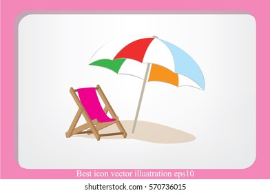 Beach umbrella and chair icon vector illustration eps10. Isolated badge for website or app - stock infographics
