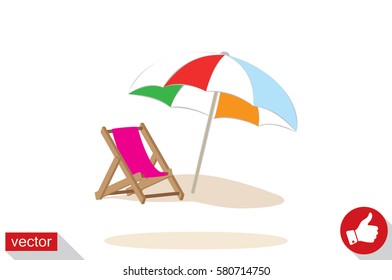 Beach umbrella and chair icon vector illustration eps10. Isolated badge for website or app - stock infographics