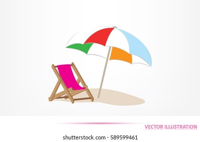 Beach umbrella and chair icon vector illustration eps10. Isolated badge for website or app - stock infographics