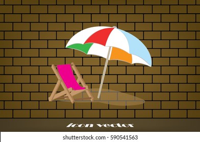 Beach umbrella and chair icon vector illustration eps10. Isolated badge for website or app - stock infographics.