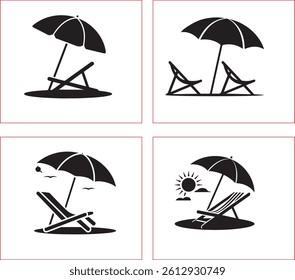 Beach Umbrella and Chair Icons, Perfect Visuals for Travel and Relaxation Themes