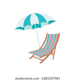 Beach umbrella and beach chair isolated