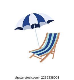 Beach umbrella and beach chair isolated