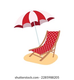 Beach umbrella and beach chair isolated
