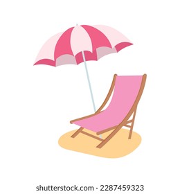 Beach umbrella and beach chair isolated