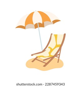 Beach umbrella and beach chair isolated