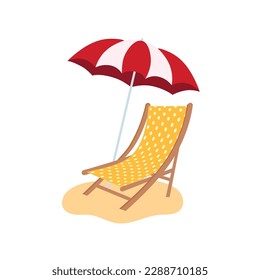 Beach umbrella and beach chair isolated