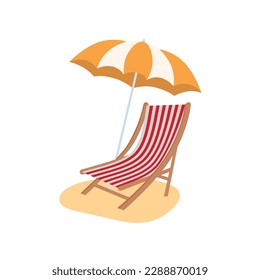 Beach umbrella and beach chair isolated