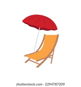 Beach umbrella and beach chair isolated