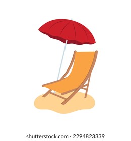 Beach umbrella and beach chair isolated
