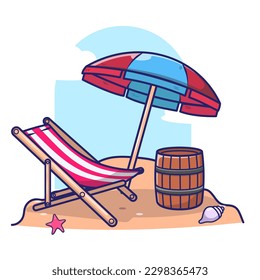 Beach Umbrella with chair Summer Vector, Flat Icon, Illustration