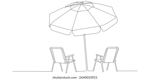 Beach Umbrella with Chairs – Minimalist Continuous Line Vector Illustration	
