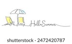 beach umbrella, chaise longue hand drawn. linart continuous line drawing. Single line drawing for summer design. Hello summer
