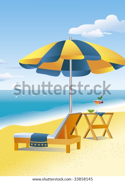 Beach Umbrella Chaise Lounge Drink On Stock Vector (Royalty Free ...