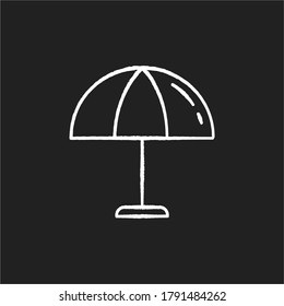 Beach umbrella chalk white icon on black background. Parasol to protect from sun burn. Sunbathing in summertime. Relaxation on resort. Seaside rest in shade. Isolated vector chalkboard illustration