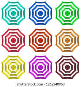 Beach umbrella, collection of realistic beach umbrellas. Vector illustration of a beach umbrella.
