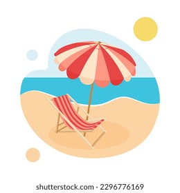 Beach umbrella and deck chair. Items for a beach holiday. Vector illustration isolated on white background.
