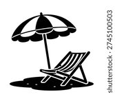 Beach Umbrella And Deck Chair Vector Icon