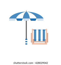 Beach umbrella and deck chair vector illustration for holiday symbol, flat design