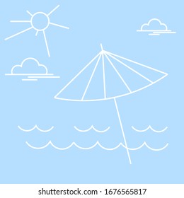 beach with an umbrella, beach design, vector style line art logo concept
