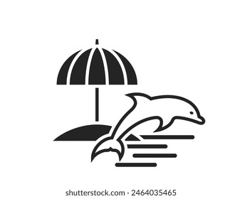 beach umbrella and dolphin icon. tropical and summer vacation symbol. isolated vector image for tourism design