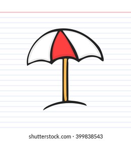 Beach umbrella doodle icon with paper background