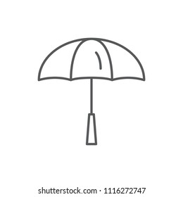 Beach umbrella editable line icon - summer vacation equipment for sun protection isolated on white background. Resort holiday concept in outline vector illustration.