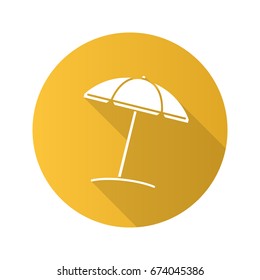 Beach umbrella flat design long shadow glyph icon. Vector silhouette illustration