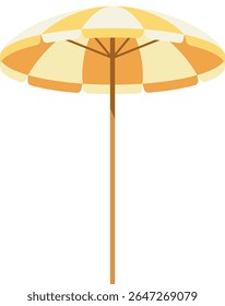 Beach umbrella in flat design. Summer sunshade striped parasol in sand. Hand drawn simple illustration.