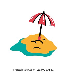 Beach Umbrella Flat Style Icon. Cartoon Vector Illustration