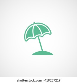 Beach Umbrella Green Flat Icon On White Background