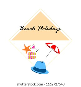 beach umbrella hat flip flops cocktail starfish beach holiday vector background