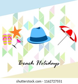 beach umbrella hat flip flops cocktail starfish beach holiday vector background