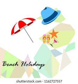 beach umbrella hat flip flops cocktail starfish beach holiday vector background