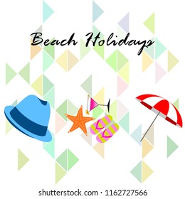 beach umbrella hat flip flops cocktail starfish beach holiday vector background