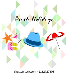beach umbrella hat flip flops cocktail starfish beach holiday vector background