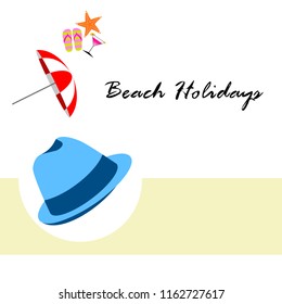 beach umbrella hat flip flops cocktail starfish beach holiday vector background