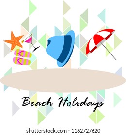 beach umbrella hat flip flops cocktail starfish beach holiday vector background