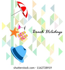 beach umbrella hat flip flops cocktail starfish beach holiday vector background