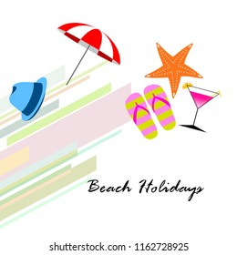 beach umbrella hat flip flops cocktail starfish beach holiday vector background