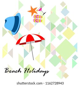 beach umbrella hat flip flops cocktail starfish beach holiday vector background