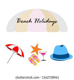 beach umbrella hat flip flops cocktail starfish beach holiday vector background