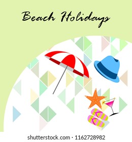 beach umbrella hat flip flops cocktail starfish beach holiday vector background