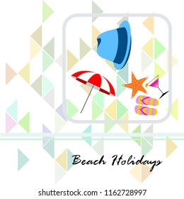 beach umbrella hat flip flops cocktail starfish beach holiday vector background