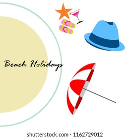 beach umbrella hat flip flops cocktail starfish beach holiday vector background