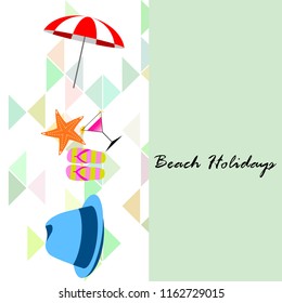 beach umbrella hat flip flops cocktail starfish beach holiday vector background