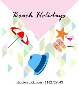 beach umbrella hat flip flops cocktail starfish beach holiday vector background