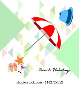 beach umbrella hat flip flops cocktail starfish beach holiday vector background